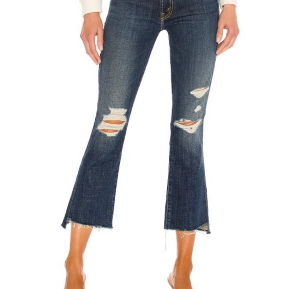 MOTHER the insider step Frey crop in wicked wildflower Distressed medium blue he